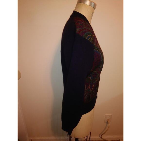 Vintage RALPH LAUREN Navy Blue 100% Wool & Paisley Print Cardigan Sweater M - Picture 2 of 6